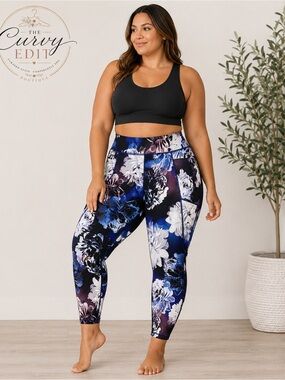 Like New Jones New York Sport 1X Floral Performance Leggings Stretch Activewear